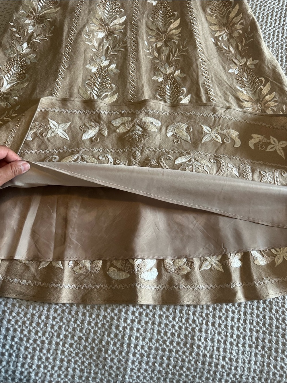 ANTONIO MELANI  Linen Blend Tan Embroider Dress. Size 10 - Picture 14 of 14